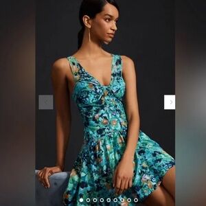 Basque Waist Anthropologie Floral Corset Mini Dress
